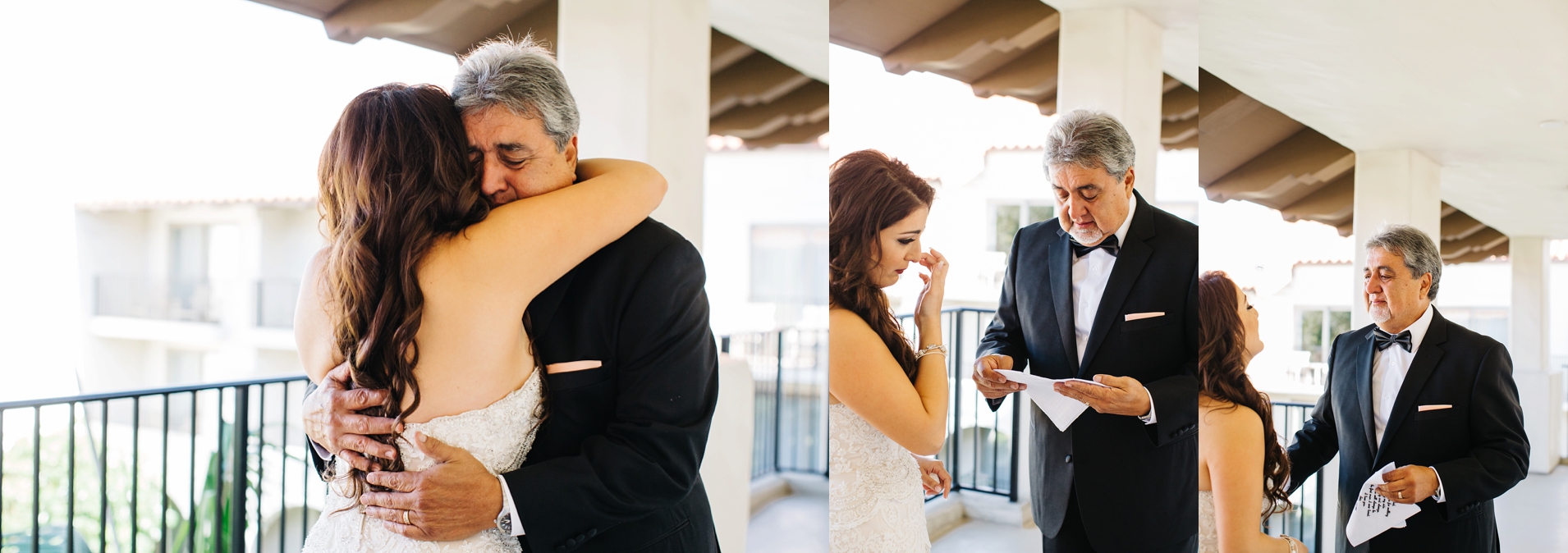 Bride and Father First Look in Huntington Beach, CA