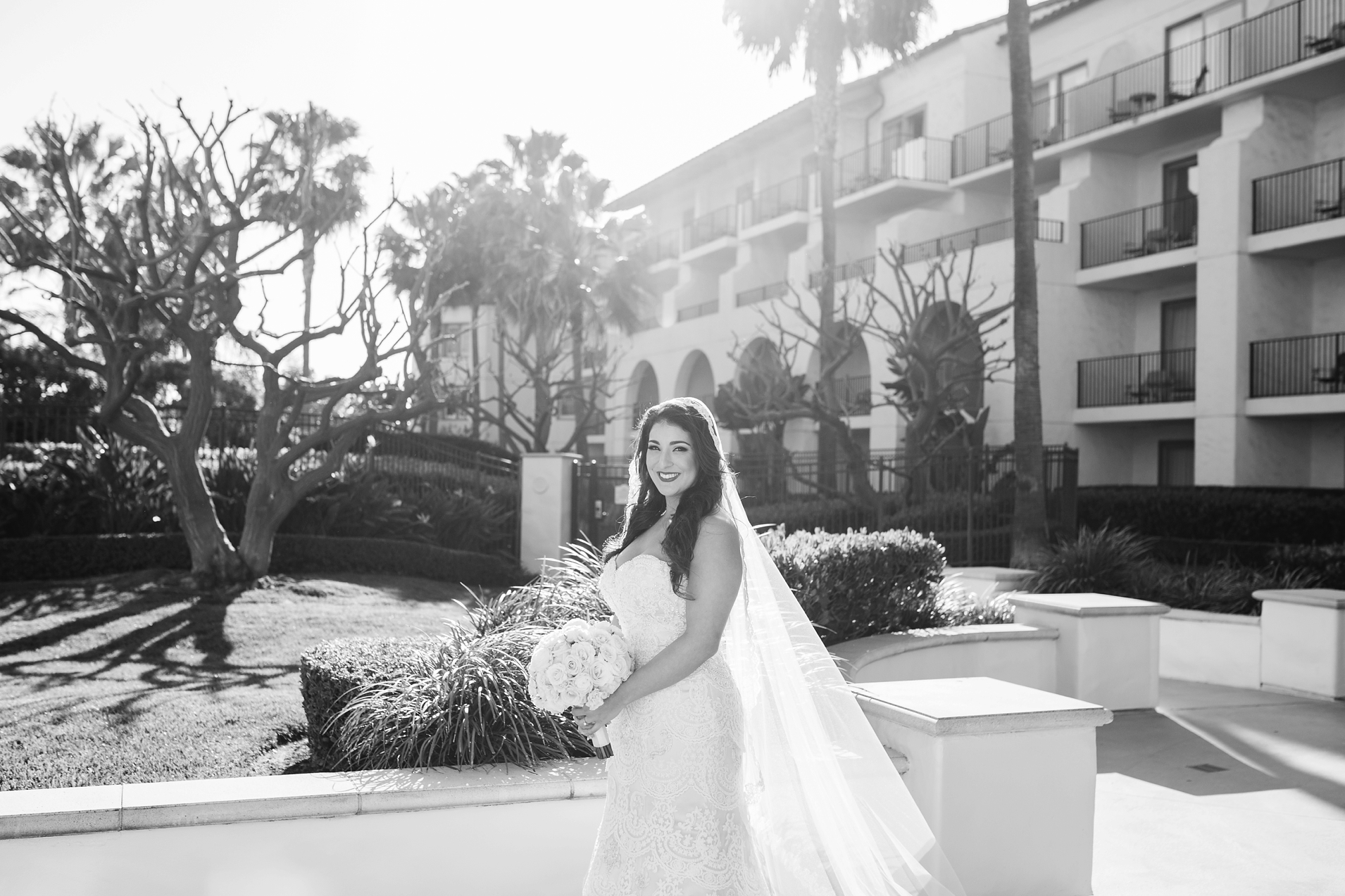 Black and White Photo of a beautiful Orange County Bride