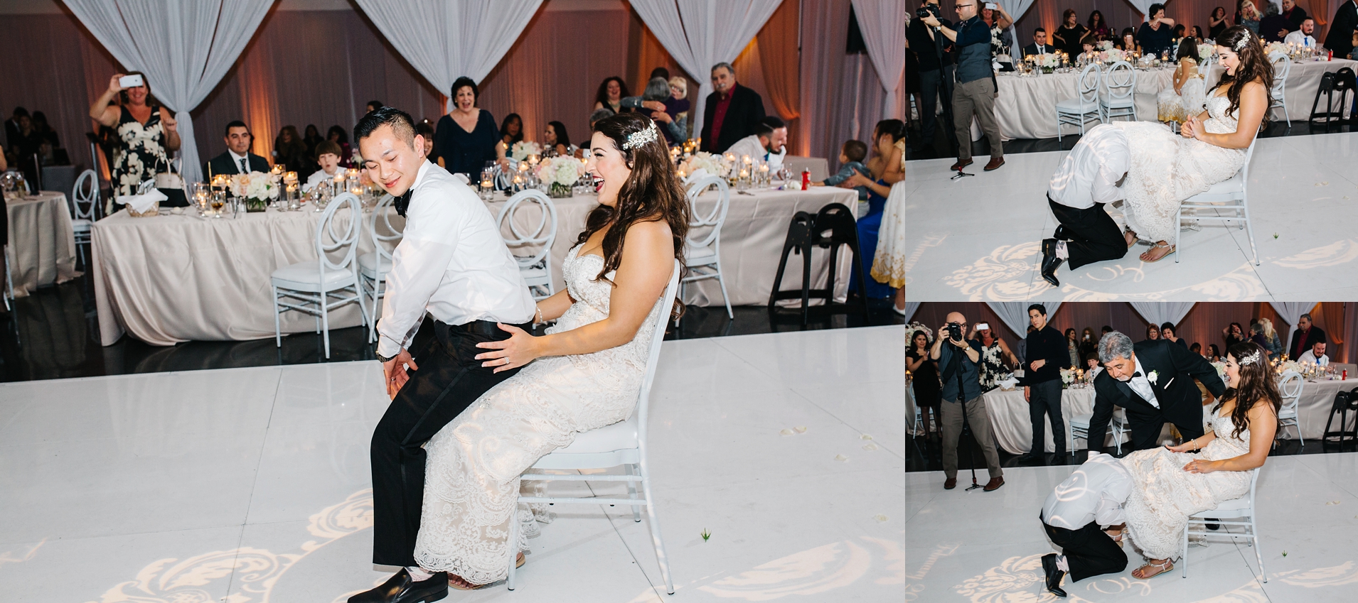 Garter Toss-Wedding Reception by Brittney Hannon Photography at Venue by Three Petals Wedding in Huntington Beach, CA 