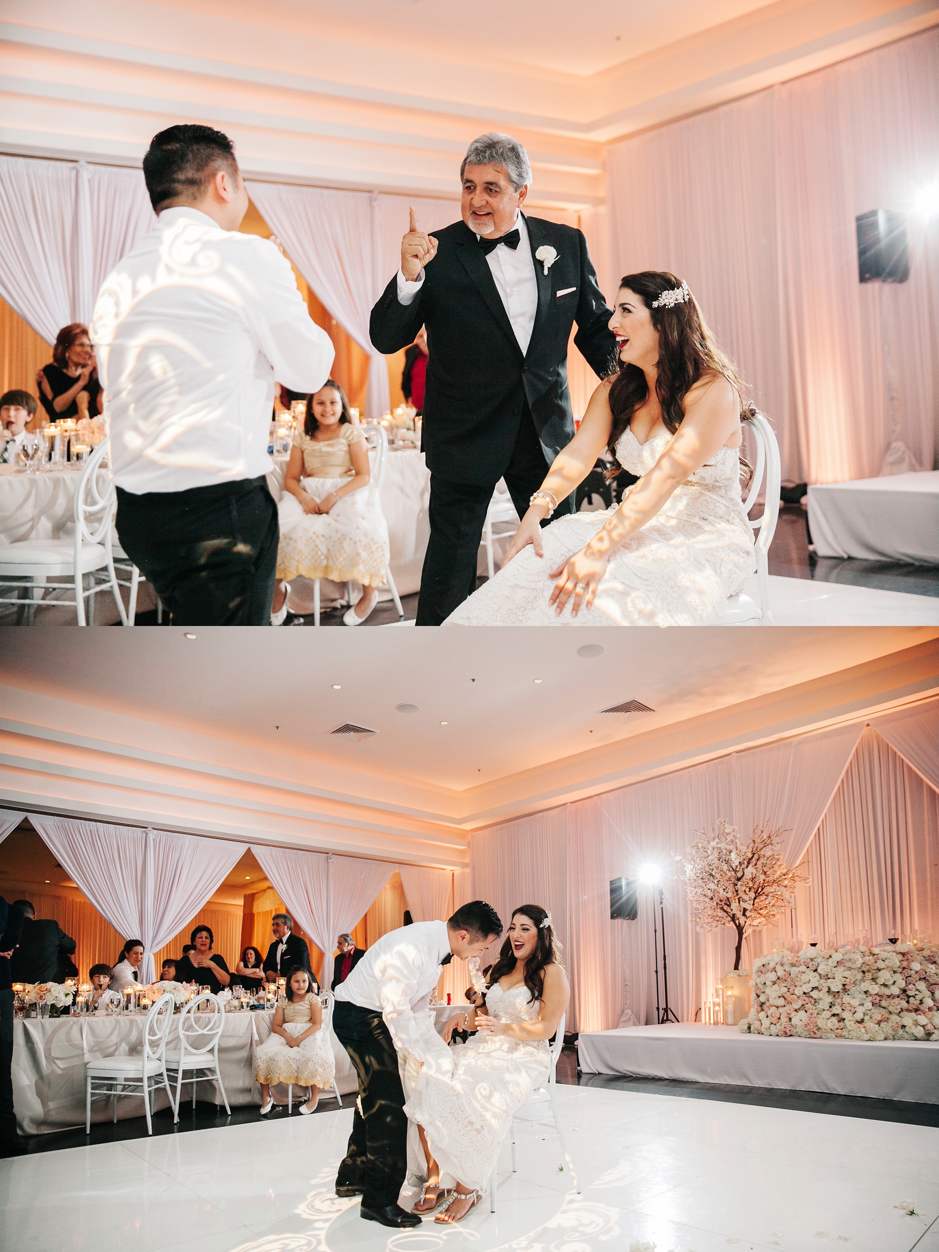 Garter Toss-Wedding Reception by Brittney Hannon Photography at Venue by Three Petals Wedding in Huntington Beach, CA 
