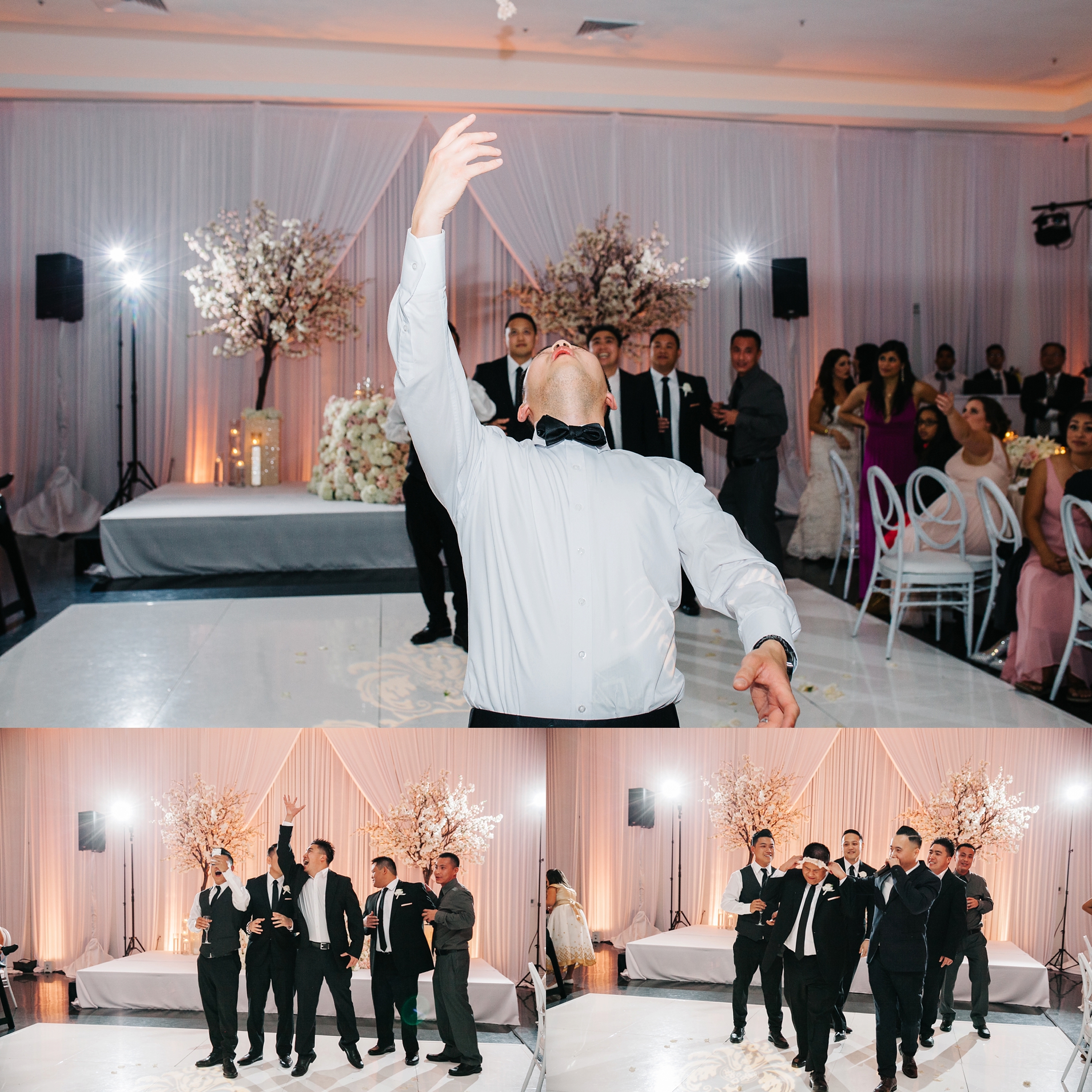 Garter Toss-Wedding Reception by Brittney Hannon Photography at Venue by Three Petals Wedding in Huntington Beach, CA 