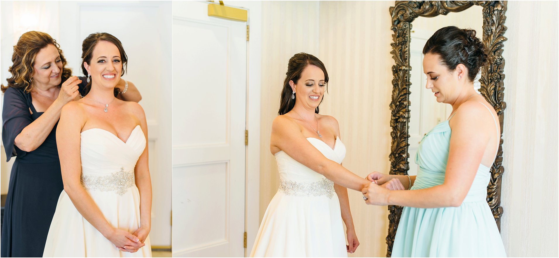 bride putting on jewelry