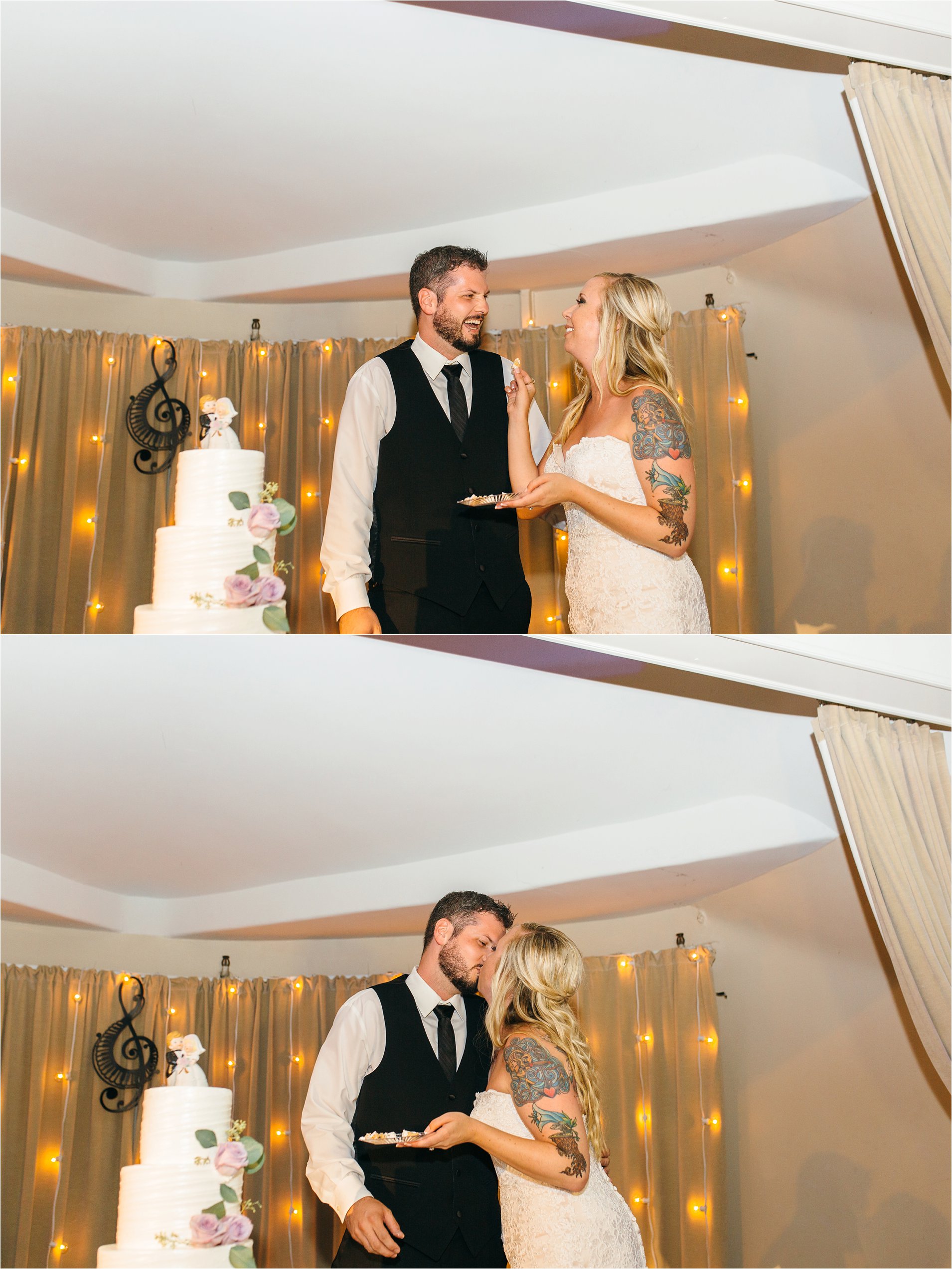 Bride and Groom Cutting the Cake at the Reception