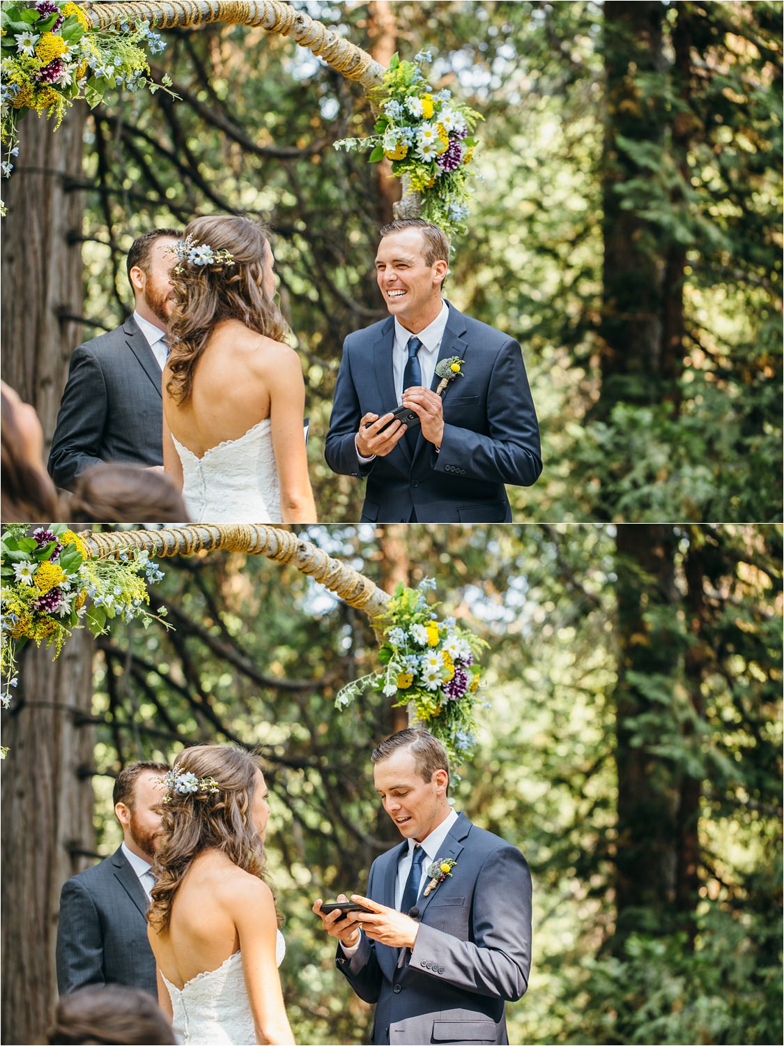 Vows during Wedding Ceremony - Mountain Wedding Ceremony - Summer Camp Themed Wedding in Lake Arrowhead, CA - https://brittneyhannonphotography.com