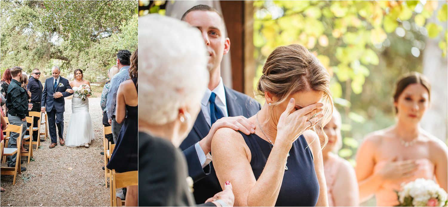 Mom cries when bride walks down aisle - bride walking down aisle to ceremony - http://brittneyhannonphotography.com