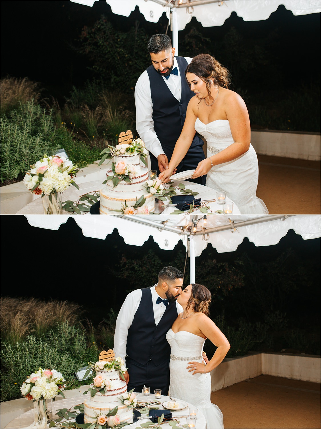 Bride and Groom cutting cake at their Fall Wedding - http://brittneyhannonphotography.com