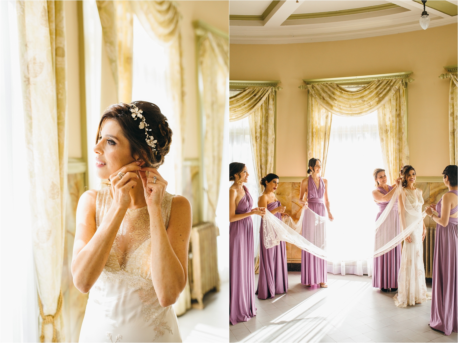 bride and maid of honor getting ready