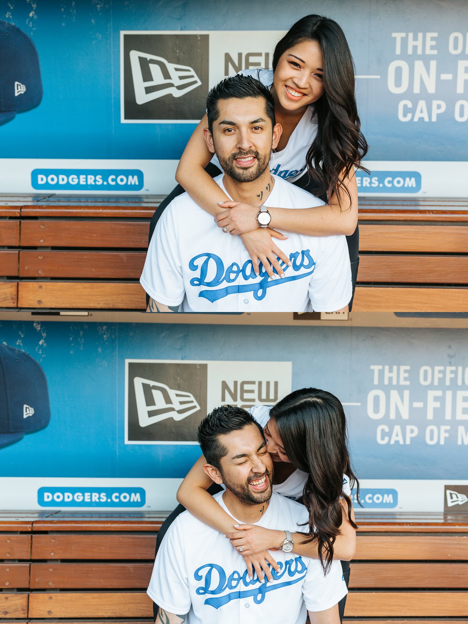 Fun Engagement Photos at Dodger Stadium - Los Angeles, CA - http://brittneyhannonphotography.com