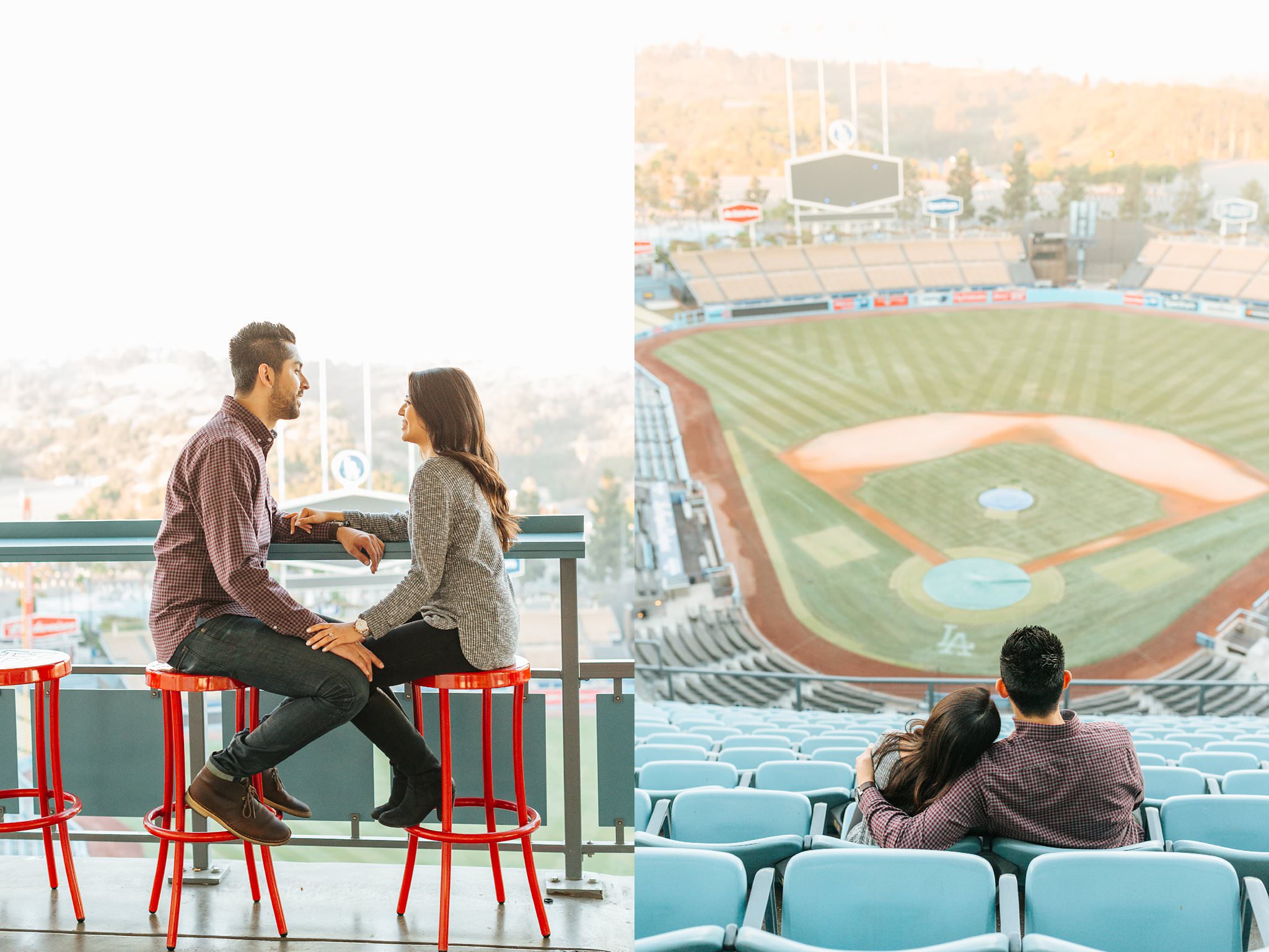 Love in the seats at Dodger Stadium - Los Angeles Engagement and Wedding Photographer - http://brittneyhannonphotography.com