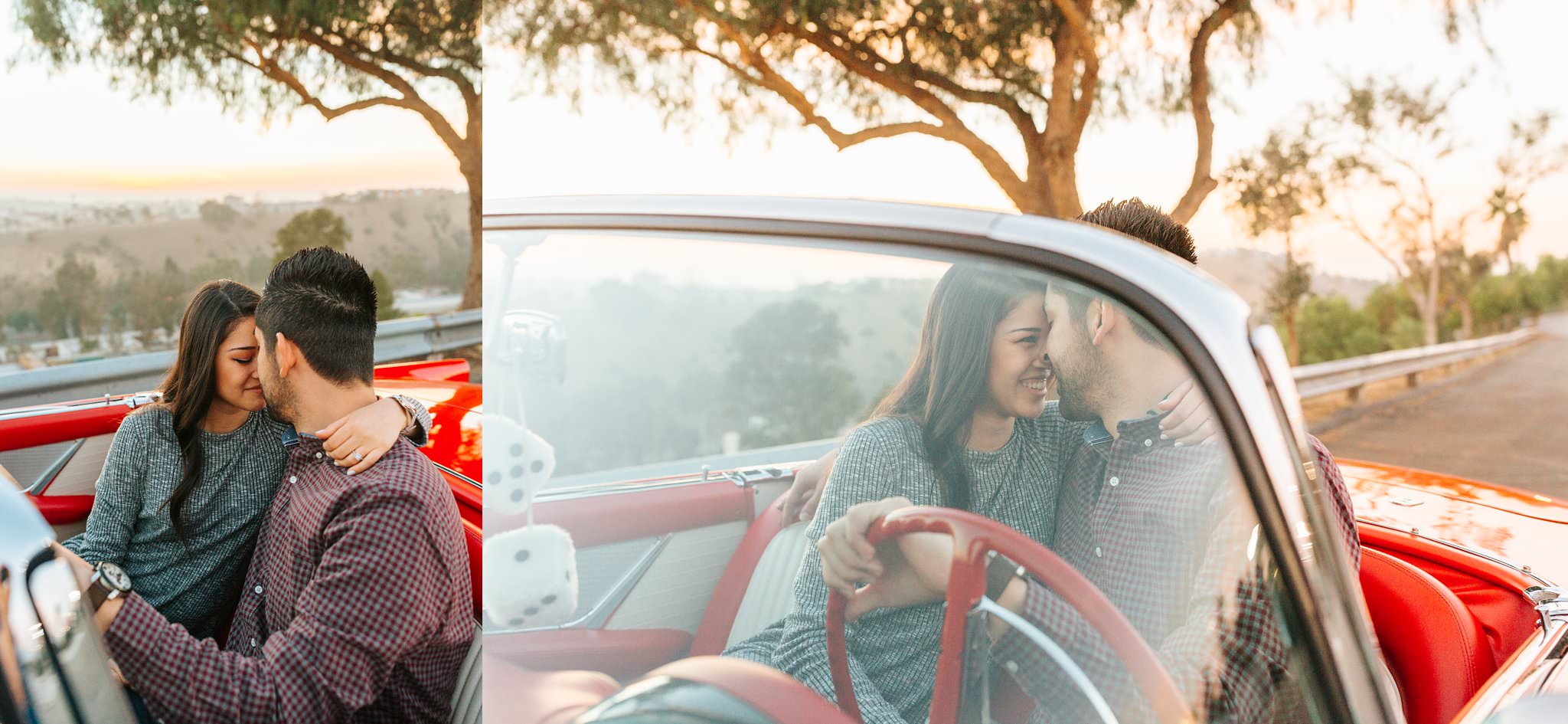 Classic car and LA Skyline Photos - Engagement Session in Los Angeles, CA - http://brittneyhannonphotography.com