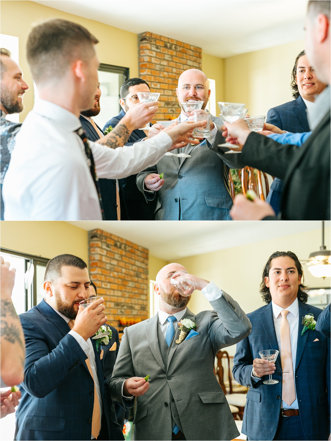 Celebratory drinks with the groom and groomsmen - https://brittneyhannonphotography.com