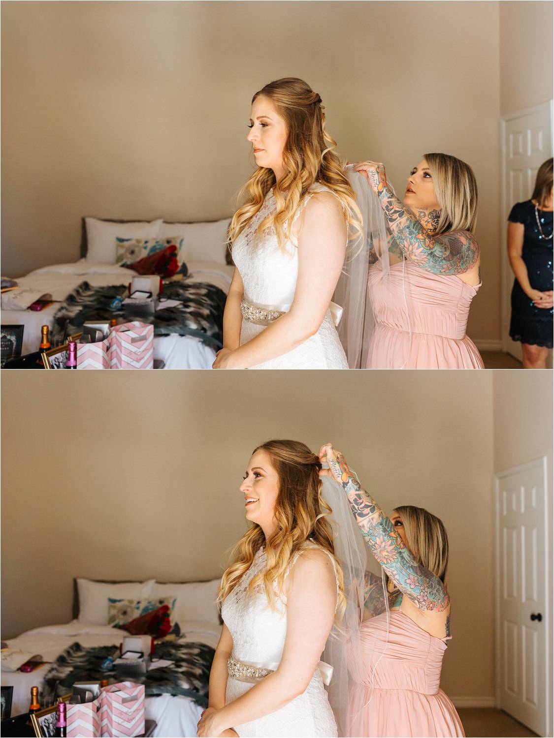 Bride's Best Friend putting on her veil - https://brittneyhannonphotography.com