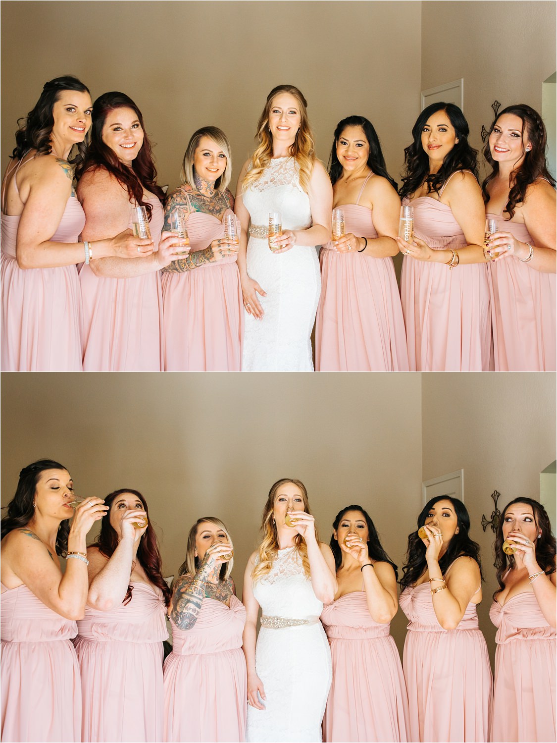 Celebratory drink with the bride and her bridesmaids - https://brittneyhannonphotography.com