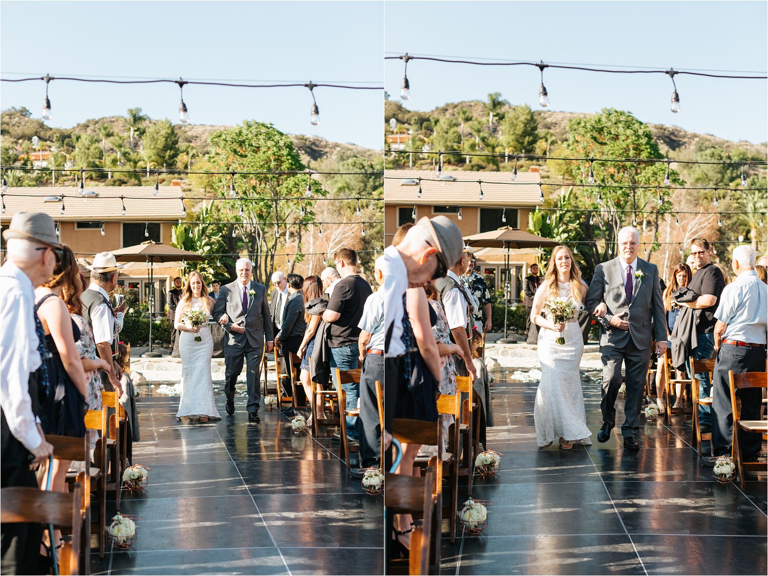 Elegant Backyard Wedding Ceremony - Bride Walking down the aisle - https://brittneyhannonphotography.com