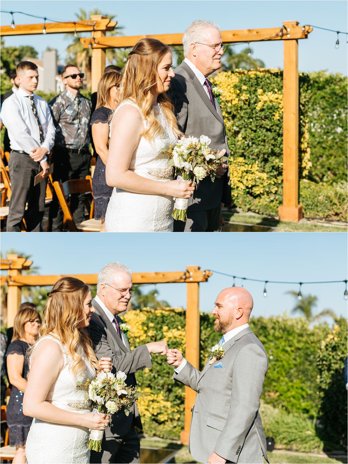 Dad gives daughter away with a fist bump to the groom - https://brittneyhannonphotography.com