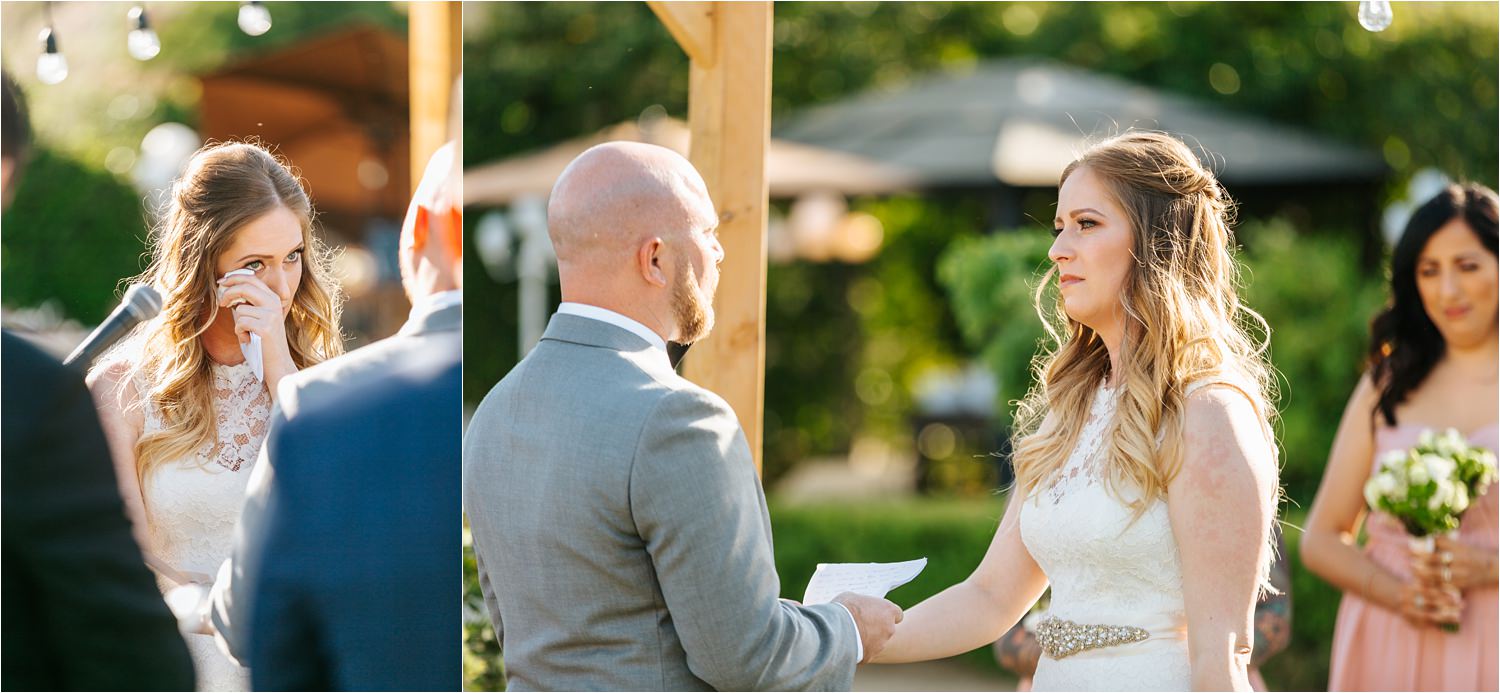 Elegant backyard wedding - emotional vows between bride and groom - https://brittneyhannonphotography.com