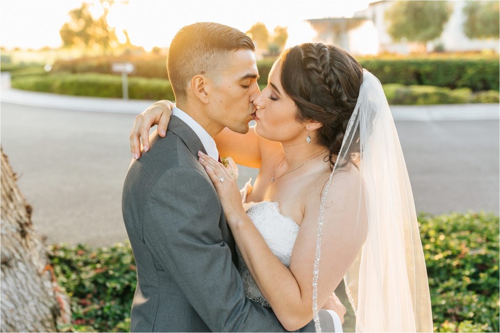 Romantic Bride and Groom Photo at Sunset - Chaffey College Wedding - Chino, CA - https://brittneyhannonphotography.com