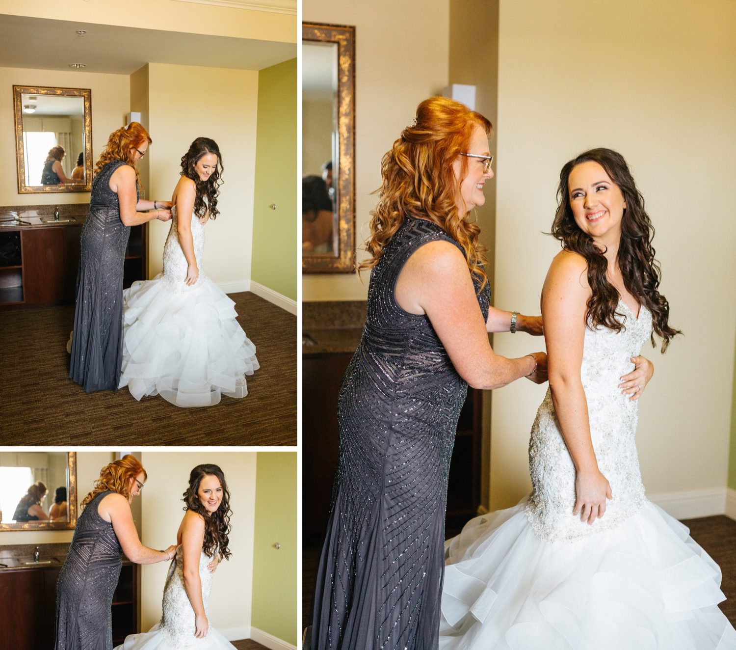 Bride's mom helping her into wedding dress - https://brittneyhannonphotography.com