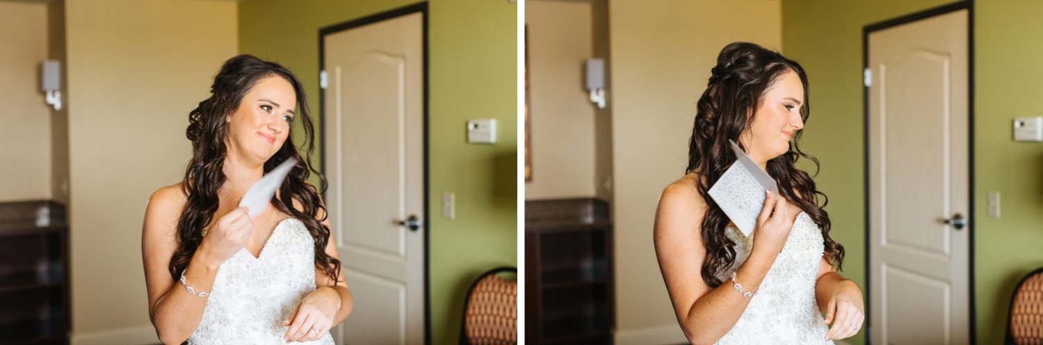 Bride gets emotional while reading letter from her groom - https://brittneyhannonphotography.com