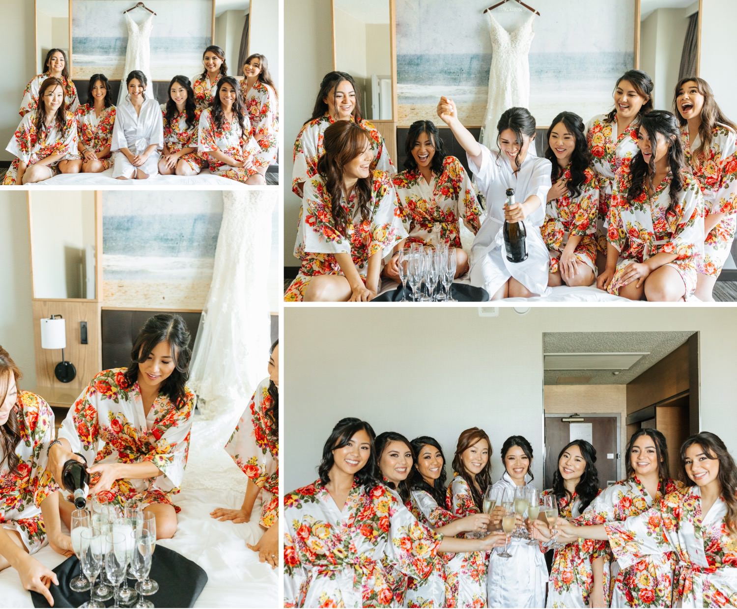 Bride and Bridesmaids popping champagne - Los Angeles Wedding Photography - https://brittneyhannonphotography.com