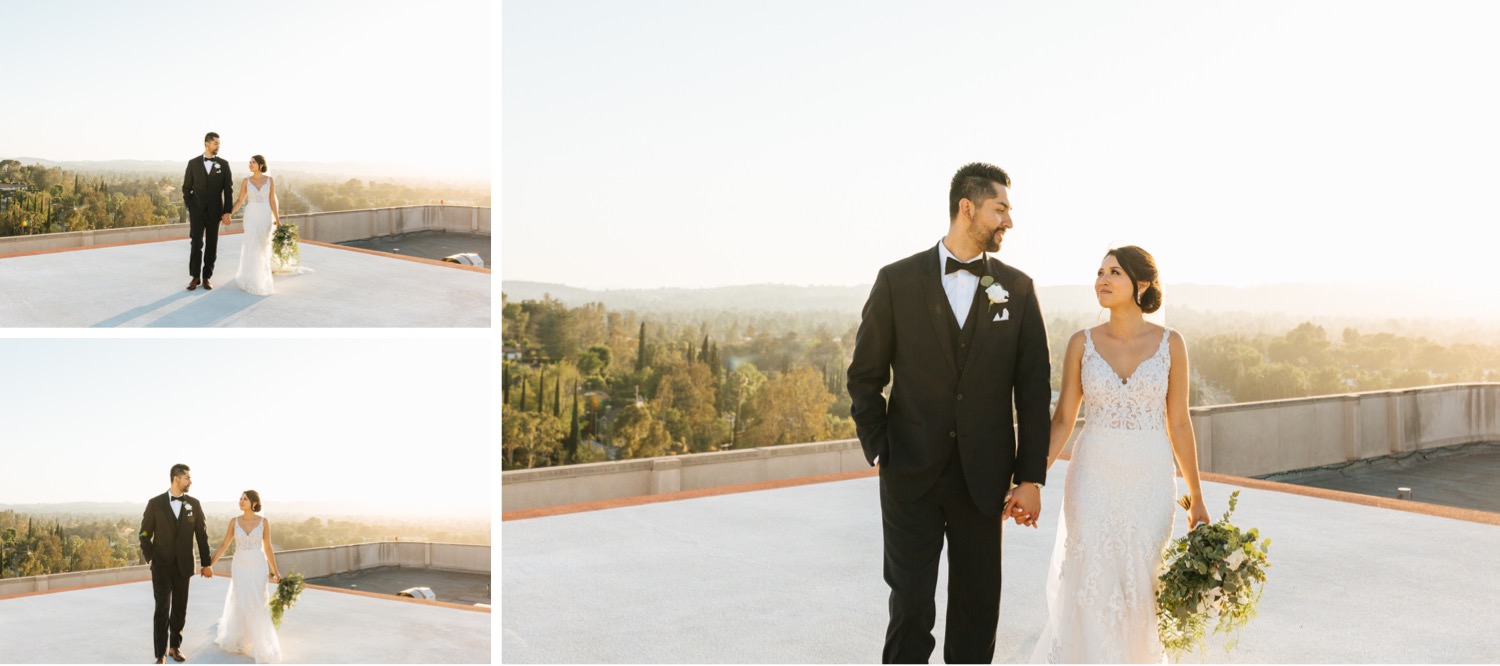 Romantic Wedding Photos - Bride and Groom Portraits - Los Angeles rooftop - https://brittneyhannonphotography.com