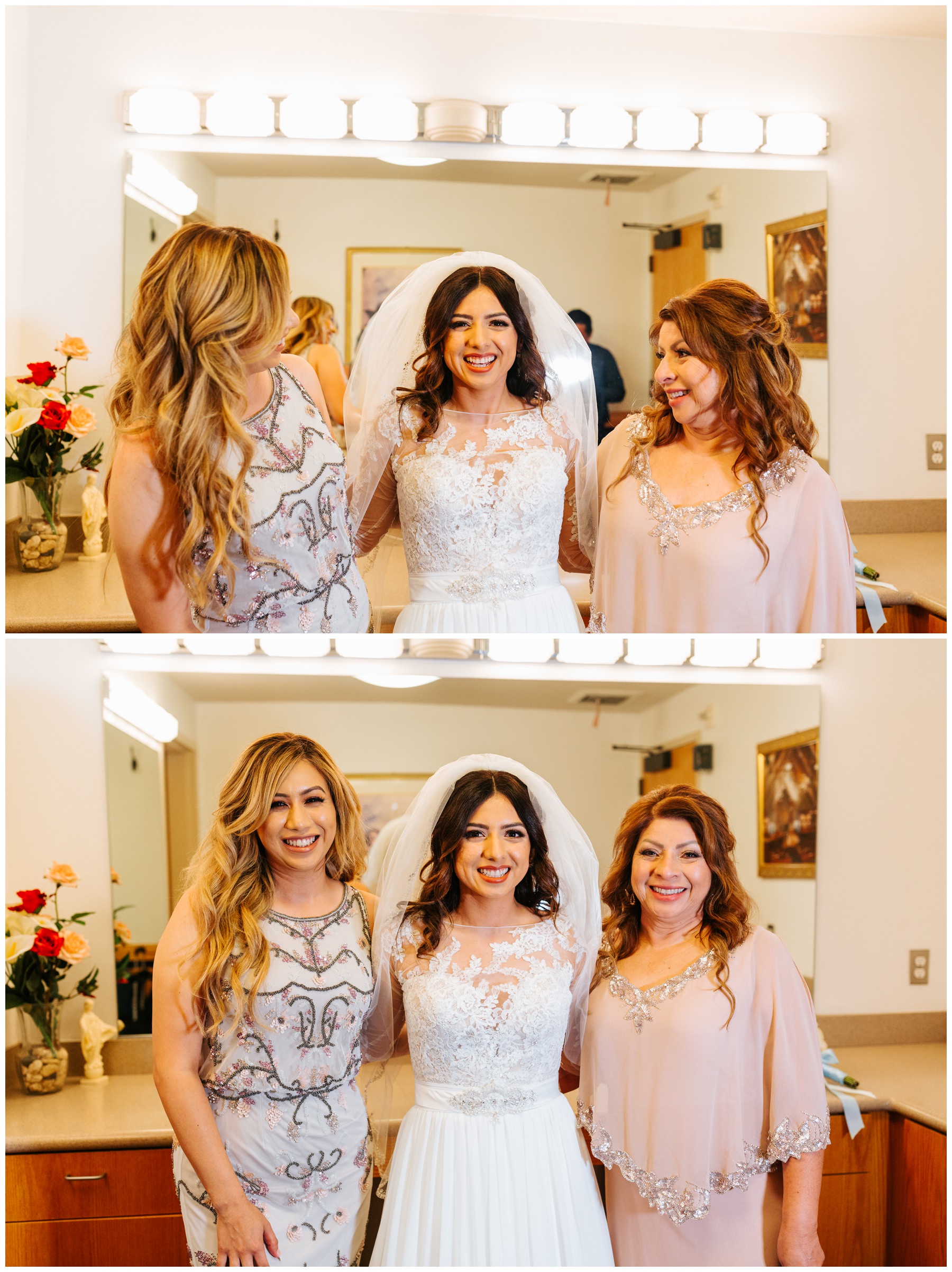 Bride, Mom and Sister before wedding ceremony